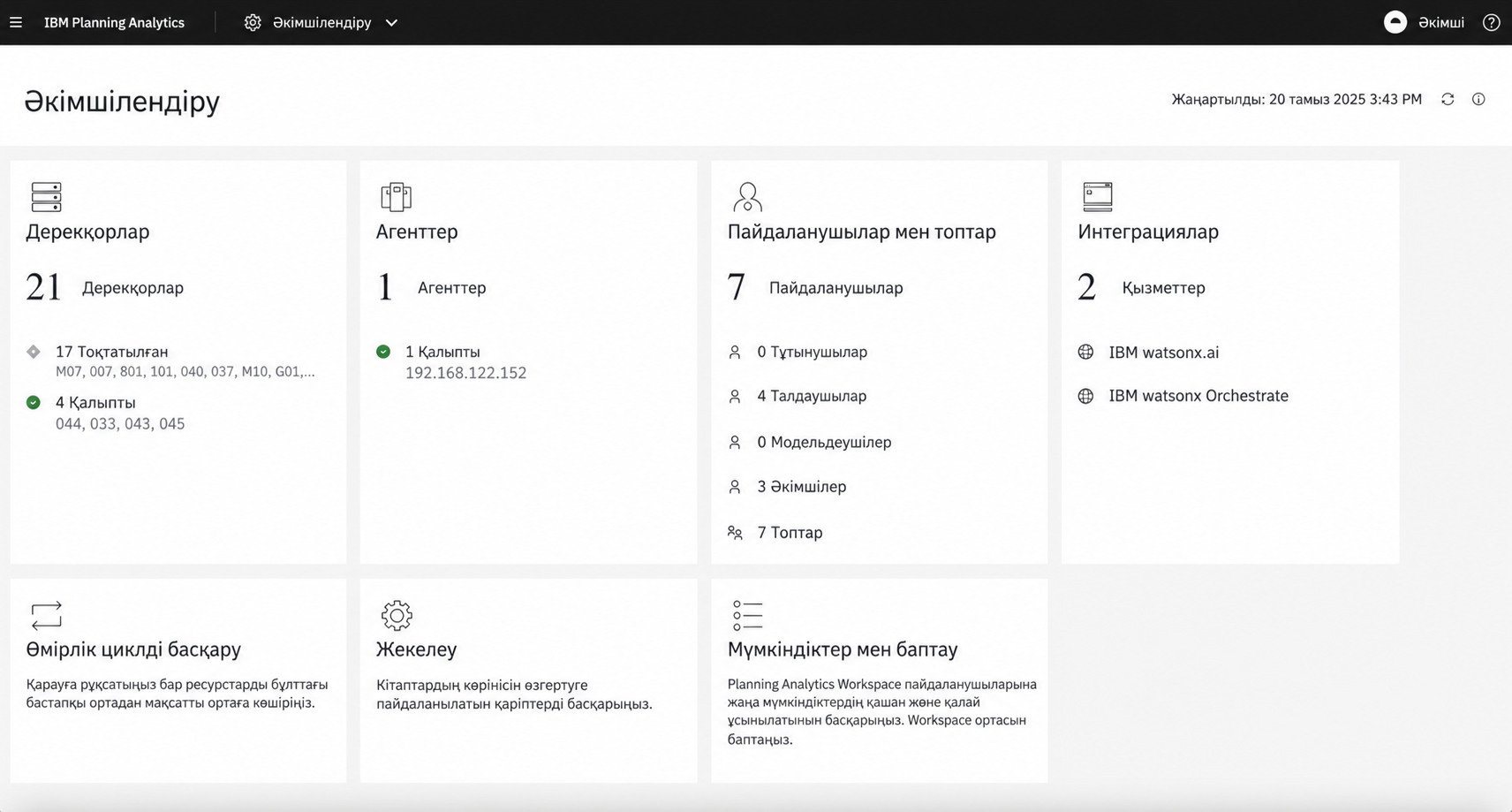 IBM Planning Analytics: әкімшілендіру, бақылау және қызмет көрсету